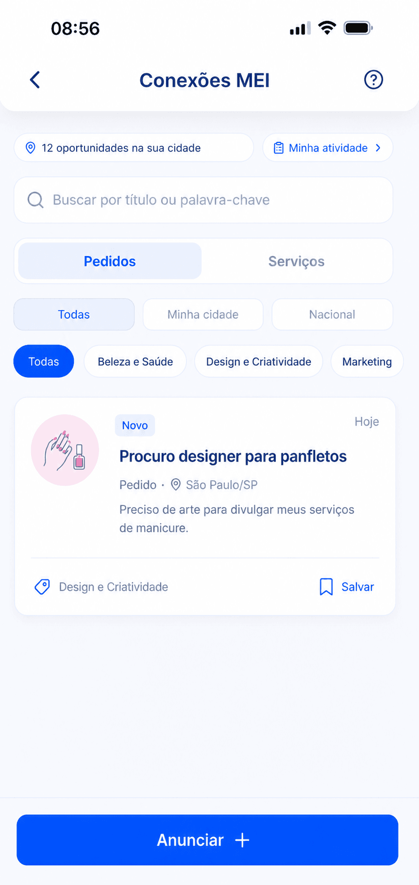 Tela Conexões MEI com oportunidades de negócio